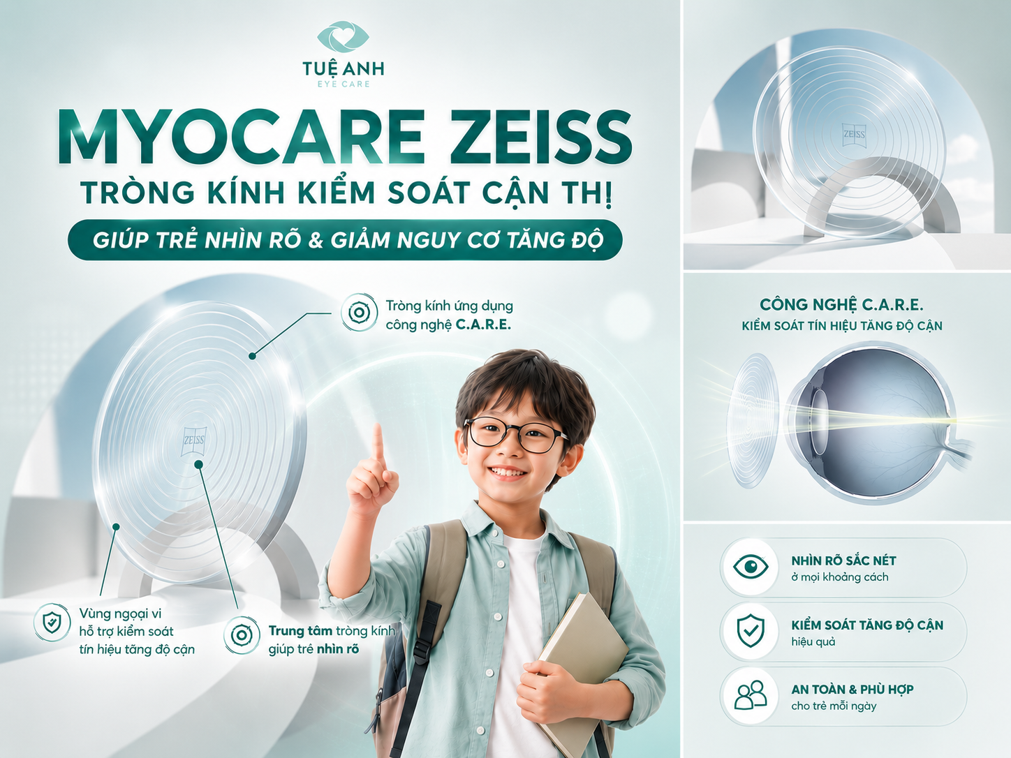 Tròng kính Zeiss Myocare: Giải pháp kiểm soát cận thị giúp trẻ nhìn rõ và giảm nguy cơ tăng độ 