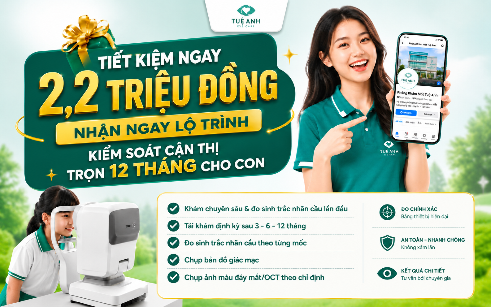 Chỉ 1.000.000Đ đồng hành cùng con kiểm soát cận thị suốt 12 tháng tại Phòng khám Mắt Tuệ Anh
