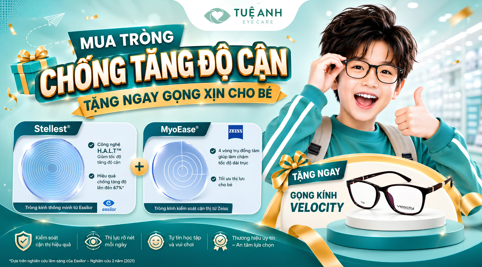 Mua tròng chống tăng độ cận - Tặng ngay gọng xịn cho bé