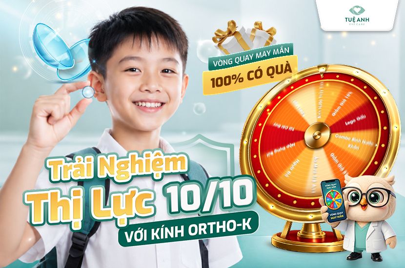 Vòng quay may mắn - 100% tham gia là trúng quà khi chính thức sử dụng kính Ortho-K tại Phòng khám Mắt Tuệ Anh!