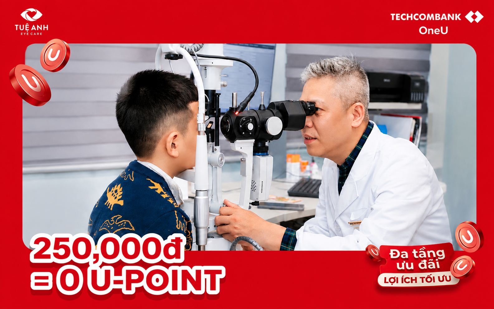 Hướng dẫn đổi voucher khám mắt Techcombank 0 U-Point tại Tuệ Anh ngay trên ứng dụng Techcombank OneU