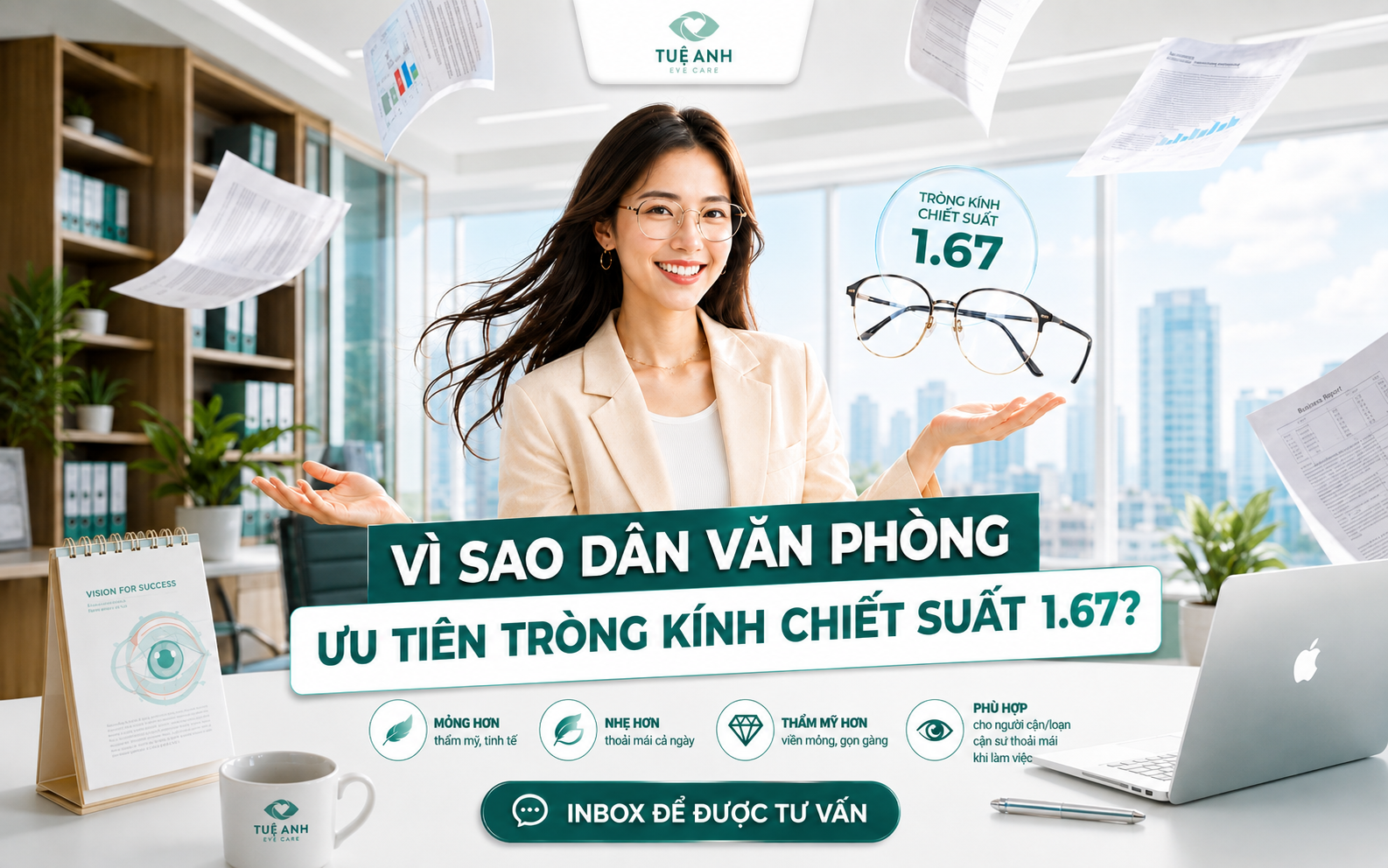 Vì sao tròng kính chiết suất 1.67 cho dân văn phòng lại được ưu tiên?